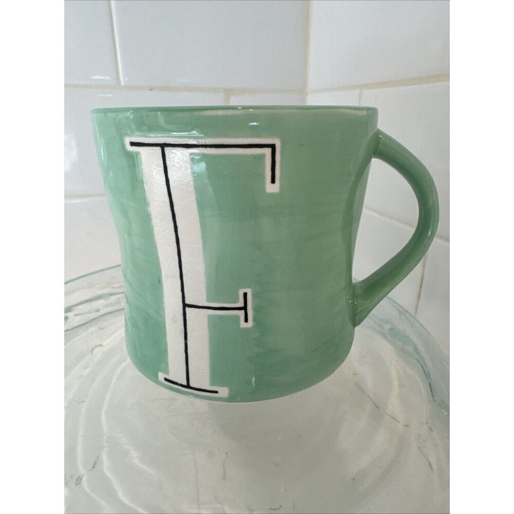 ANTHROPOLOGIE COFFEE TEA CUP MUG GREEN WITH LETTER F 12 OZ - Picture 8 of 10